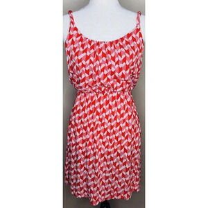 ANA Dress Small Red White Sleeveless Womens Geometric Summer Cinched Waist